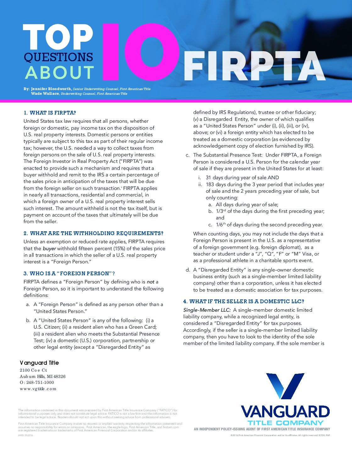 FIRPTA Questions Answered!